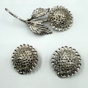Vintage Silver-tone Floral Brooch and Earring Set